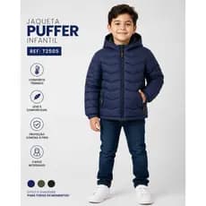 Jaqueta Puffer Infantil Masculina Forrada Com Capuz Inverno Térmica Corta Vento T2505