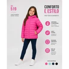 Jaqueta Infantil Feminina Puffer Forrada com Capuz Peluciada Inverno Quentinha Ref. 519