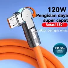 Cabo de carregamento rápido de 120 W, laranja, 6 A, com conector tipo C para iPhone e USB para Android