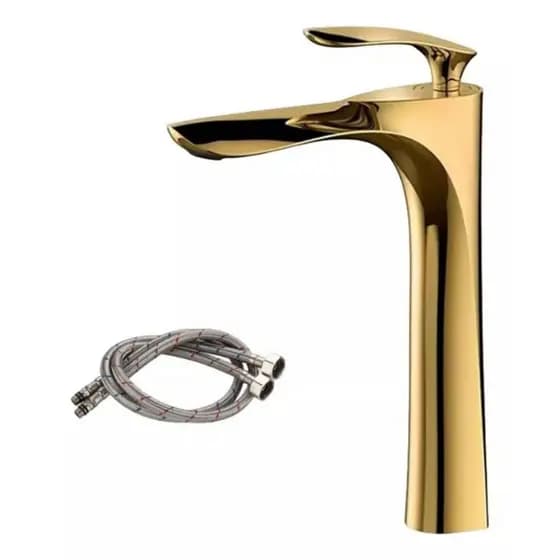 Torneira Alta Banheiro Misturador Dourada Brilhante Moderna Luxo Monocomando