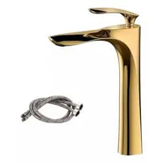 Torneira Alta Banheiro Misturador Dourada Brilhante Moderna Luxo Monocomando