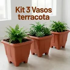 Kit 3 Vasos Quadrados Terracota Marrom 6,4L Horta Apartamento Jardim Plantas Temperos Decoração