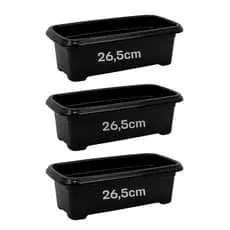 Kit 3 Floreiras Pretas Retangulares Jardim, Horta e Flores Vasos Plásticos Decorativos para Plantas