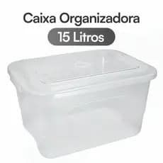Caixa Organizadora 15L Container com Tampa e Travas Ideal para Cozinha Armário Garagem Transparente