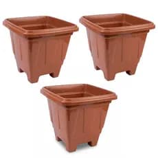 Kit 3 Vasos Quadrados P/ Plantas Terracota Marrom M 6,4L Suculentas Horta Jardim Decoração Casa