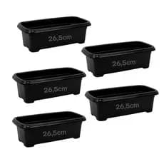 Kit 5 Floreiras Plásticas — Vasos Retangulares para Plantas, Jardim, Varanda ou Horta