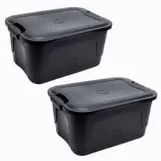 Kit 2 Caixa 30L Container Organizadora Grande Tampa e Trava Plástica Resistente Multiuso Preta
