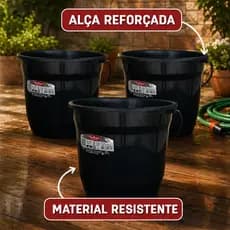 Kit 3 Baldes Plásticos 5L Preto com Alça Resistente - Limpeza, Lavar Roupa e Organização