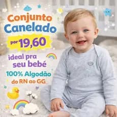 Conjunto Pagão Bebê Canelado RN ao GG Body com Bordado e calça 100% Algodão MIjão