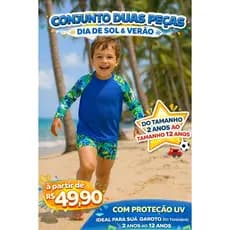 Conjunto Moda Praia e Piscina Camiseta Termica e Sunga com Forro Infantil 50 UV Verão