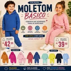 Conjunto em Moleton 100% Algodão Para sem Bebê Peluciado Ideal para o Inverno do G ao 4 anos Infantil