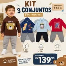Kit 6 Peças de Moleton Infatil 1 Conjuto de Ziper 1 Conjunto Capuz 1 Conjunto Basico Algodão Peluciado