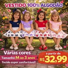 Vestido Infantil Menina 3 Marias Bebê Roupa Infantil, Algodão, Roupa de Menina