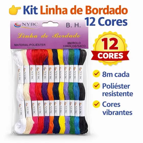 Kit C/12 Meada p/bordado 8mts 100% Poliéster - Cores sortidas NYBC