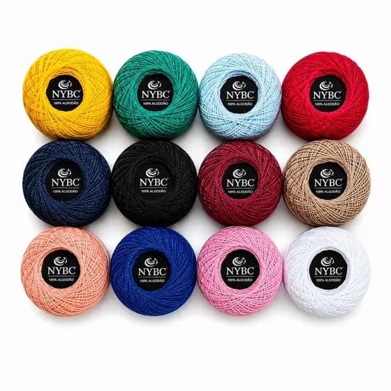 Kit Linha de Crochê NYBC – 12 Cores Sortidas | 100% Algodão | 40m Cada