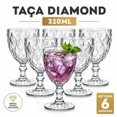 Jogo De 6 Taças De Vidro transparente Diamond 320ml Com Design Sofisticado