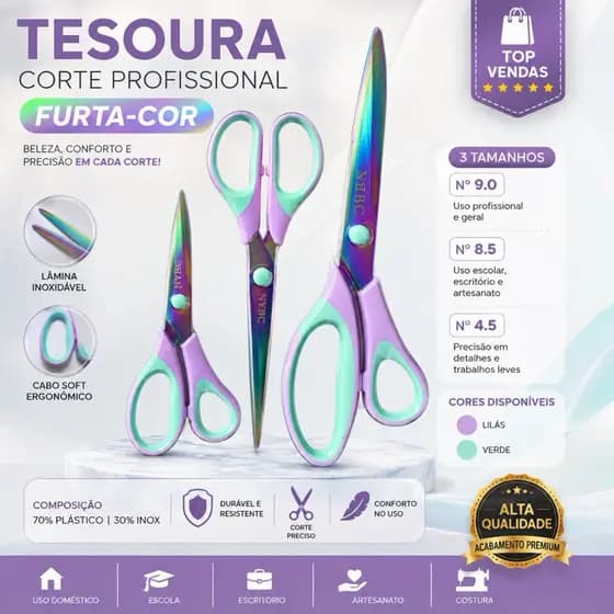 KIT C/3 tesouras Furta-Cor - N 4.5/ N 8.5/ N 9.0