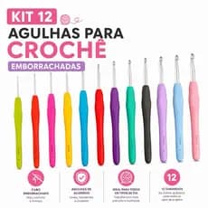 kit 12 Agulhas Crochê Cabo Emborrachado Com Tamanhos Diferentes