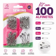 Kit Alfinete de segurança c/100 unidades Prata - tamanhos variados