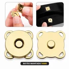 Kit Botao imantado magnetico de costura 14mm Dourado e prata para bolsas carteiras casacos e outros