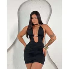 Vestido Curto Feminino Moda Gringa Com Bojo Com Alça De Amarrar  Decote Profundo Costas Nua Justo Suplex