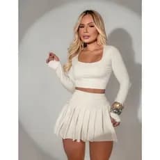 Short Saia Feminino Plissado sem cinto Estilo Colegial Tendência Verão