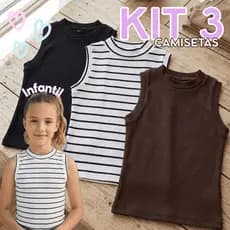 KIT 3 Camisetas de Menina Juvenil Infantil Adolescente Moça Regata Básica Escola Casual Canelada