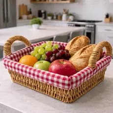 Cesto de Pão Quadrada Forro Tecido Xadrez Preto e Vermelho Cesta Elegante para Mesa Café da Manhã Restaurante Decoração