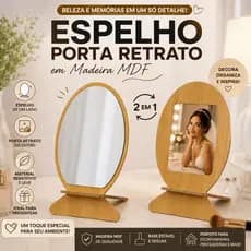 Espelho Porta Retrato Madeira MDF Decorativo 2 em 1 Mesa Penteadeira Quarto 1 ou 2 Unidades
