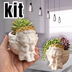 KIT Vasinho Cachepô- vaso para suculentas Anjinho em Gesso Decorativo para Suculenta | MONTE SEU KIT