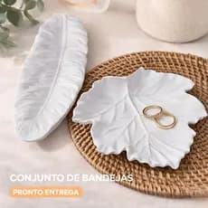 Conjunto Bandeja decorativa em gesso - Folha Orgânica - Porta joias Lavabo decoração