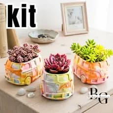 Cachepô Kombi Colorido Gesso Decorativo | Vaso Suculentas Criativo Retrô Vintage | Decoração Sala Quarto Kit 1 2 ou 3 Pe