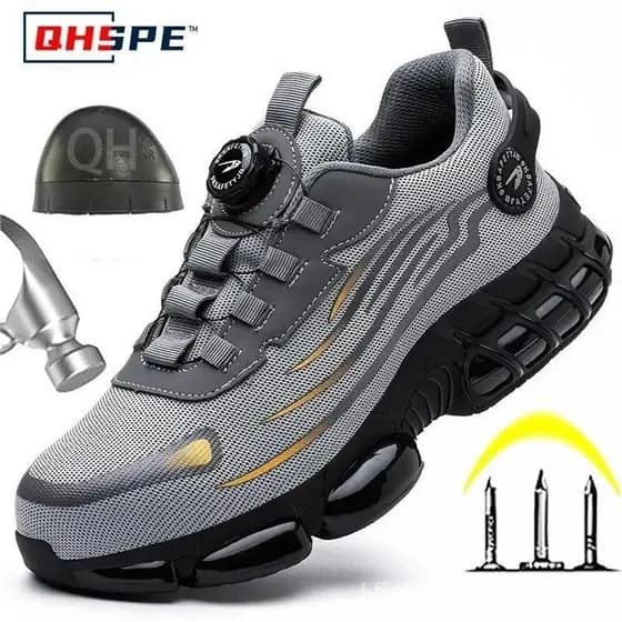 Sapatos de Segurança Masculinos com Botão Rotativo, Anti-Impacto, Resistente a Perfurações, Modelo Y1K9 1KNR IIOR