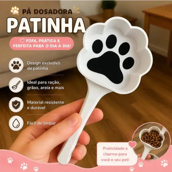 Pá Medidora de Ração para Cachorro e Gato – Colher Pet em Formato de Patinha
