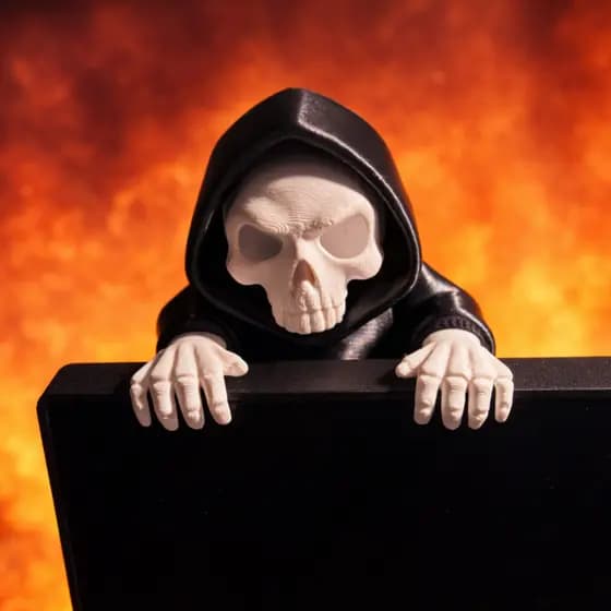 Boneco Caveira Ceifador para Monitor – Estátua Decorativa Geek para Setup Gamer