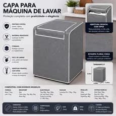 Capa Protetora Resistente Maquina Lavar Abertura Superior Ziper Cinza Protecao Poeira