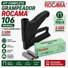 Grampeador Rocama 106 Manual + 3.500 Grampos 106/6 Galvanizado Kit Tapeceiro Estofaria Artesanato
