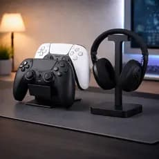 Suporte Controle Gamer PS5 PS4 Xbox + Suporte Headset Porta Fone Mesa Setup Organizador Premium