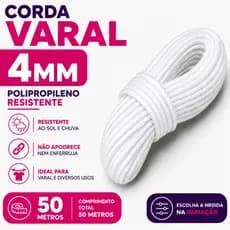 Corda Multiuso Polipropileno 4mm Branca Alta Durabilidade 50 Metros