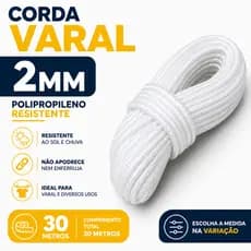 Corda Polipropileno 2mm 30m Forte Leve Para Varal Multiuso Alta Qualidade RGSegurity