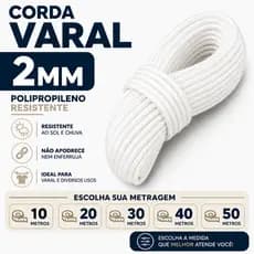 Varal Corda 10/ 20 / 30/ 40/ 50  metros - Varal de Teto Quintal Apartamento 2mm