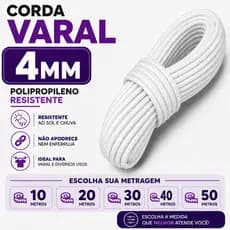 Corda Varal Polipropileno 4mm Resistente Branca Multiuso Escolha 10 / 20 / 30 / 40 ou 50 Metros