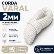 Corda Polipropileno 2mm 50m Resistente Alta Durabilidade Varal Multiuso RGsegurity