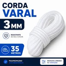 Corda PP 3mm 35m Trançada Forte Durável Para Varal Laje Apartamento RGsegurity