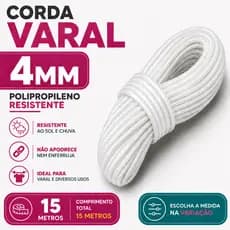 Corda Multiuso 4mm em Polipropileno Alta Resistência para Área Externa 15 Metros