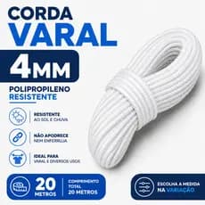 Corda Branca 4mm Reforçada para Varal Roupas Amarrações e Quintal 20 Metros
