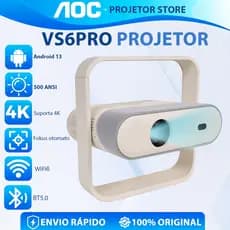 AOC Projetor Portátil 1080P Android13 Foco Automático WiFi Bluetooth Led Cinema em Casa Compatível 4K