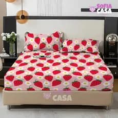 Kit Cama 02 e 03 Peças Estampa Morango Fresco | Ultra Macio e Cor Resistente