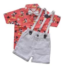 Conjunto Suspensório Mickey Vermelho Personagem Festa Aniversário Menino Gravata