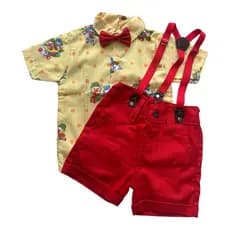 Conjunto Suspensório infantil Tematico Patati Patata Personagem Festa Aniversário Menino Gravata